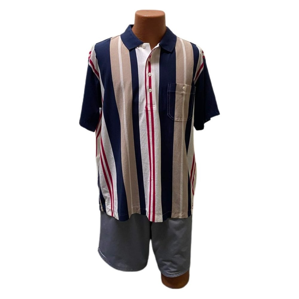 C22 David Taylor Vintage Vertical Striped Short-sleeve Polo, Size XL, Pre-owned